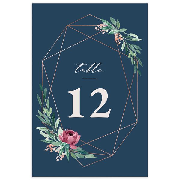 Gilded Botanical Table Numbers front in Blue