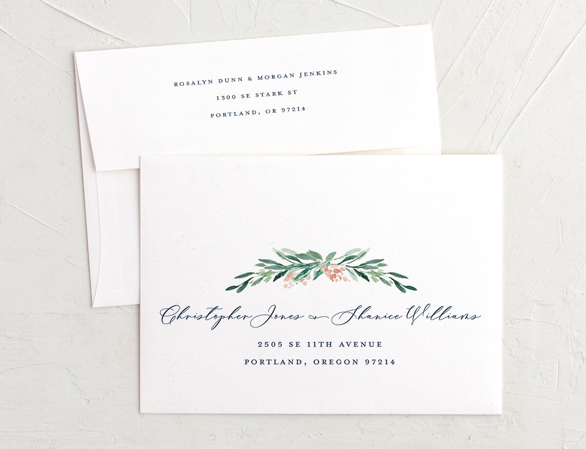 Gilded Botanical Thank You Card Envelopes White Standard Moody Blue Both Recipient and Return Addresses Signature