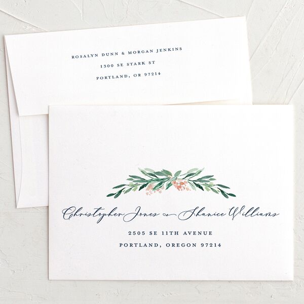 Gilded Botanical Thank You Card Envelopes White Standard Moody Blue Both Recipient and Return Addresses Signature