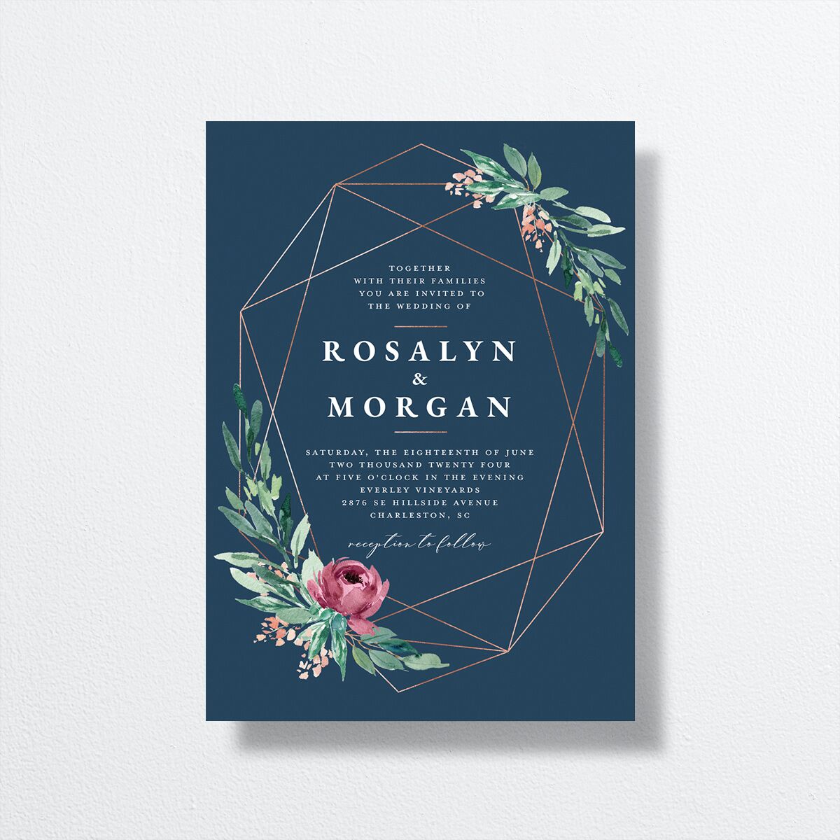 Gilded Botanical Wedding Invitations front in Blue