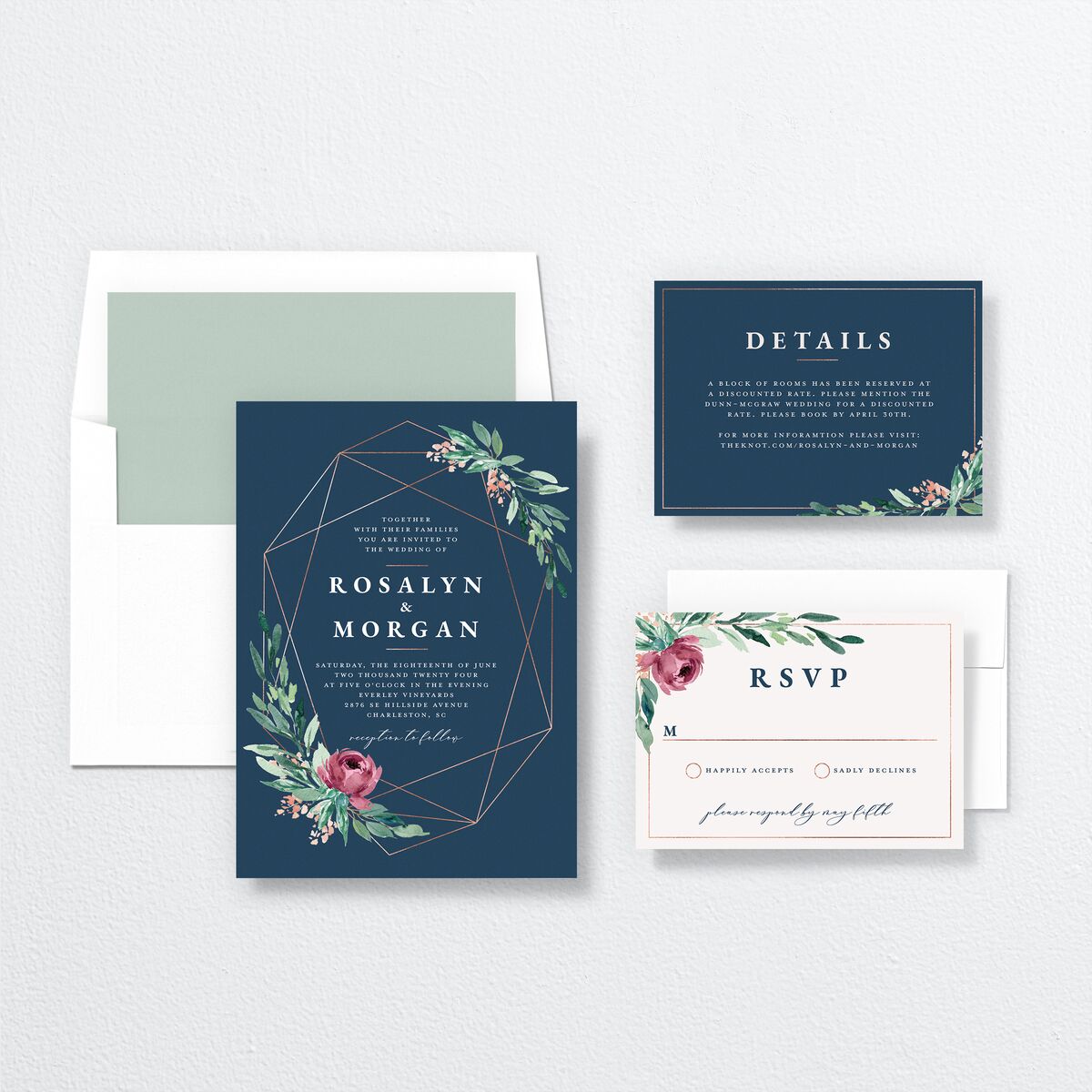 Gilded Botanical Wedding Invitations suite