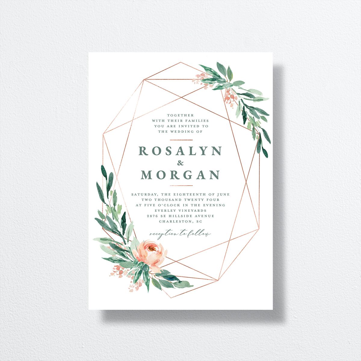 Gilded Botanical Wedding Invitations front in green