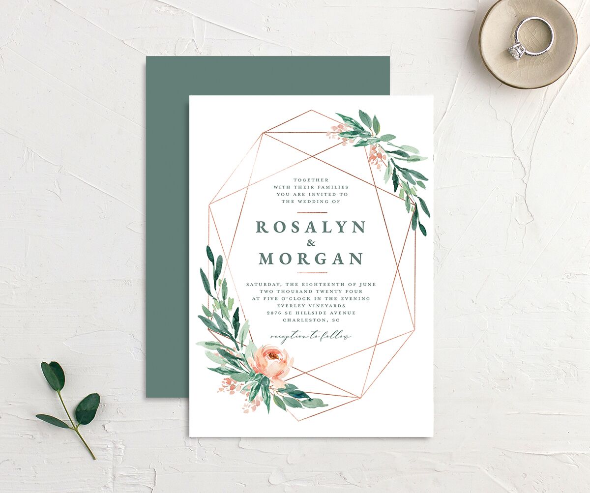 Geometric Floral Wedding Invitations front-and-back