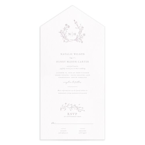 Natural Monogram All-in-One Wedding Invitations Boysenberry Signature Light Both Recipient and Return Addresses No