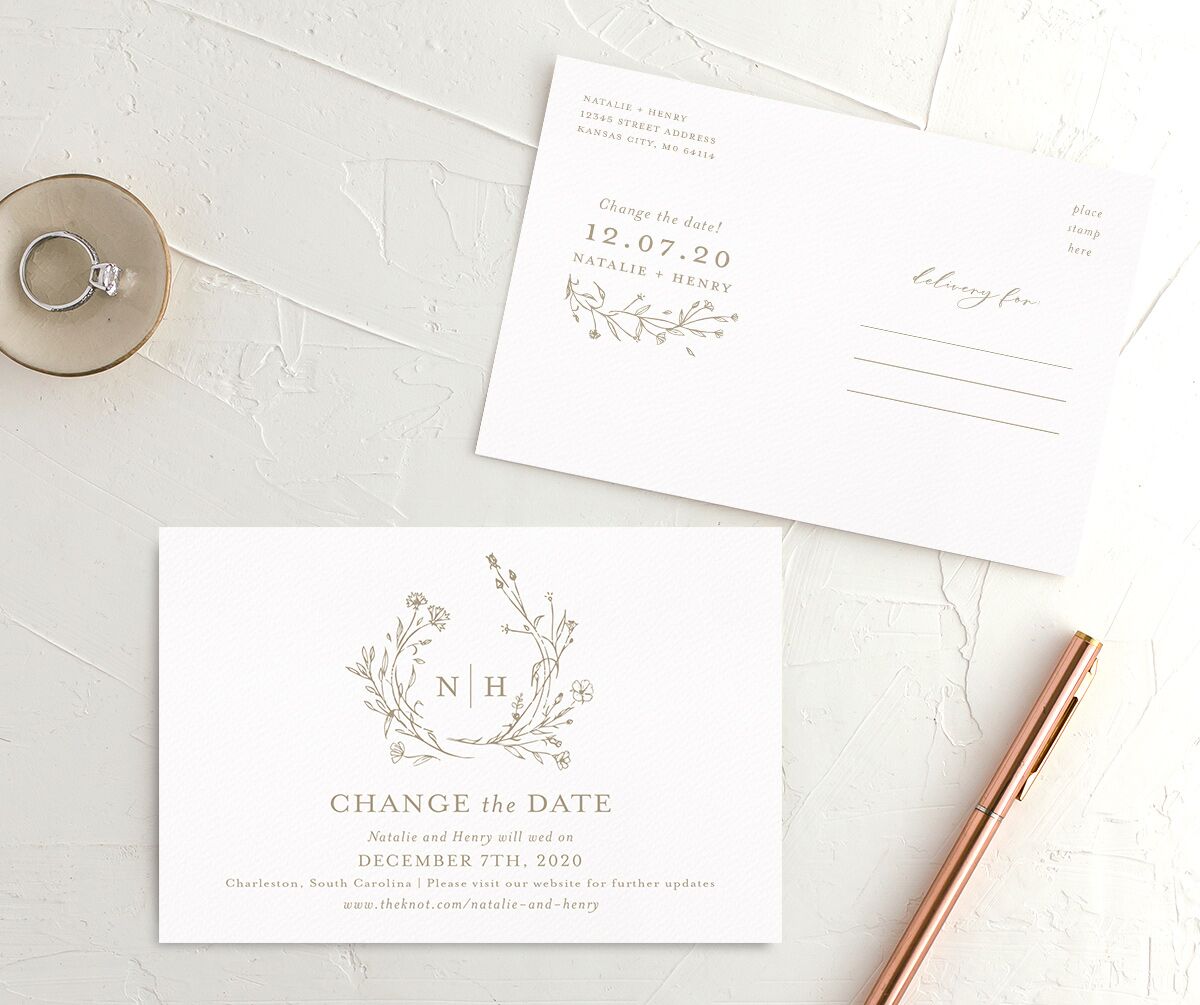 Natural Monogram Change the Date Postcards front-and-back