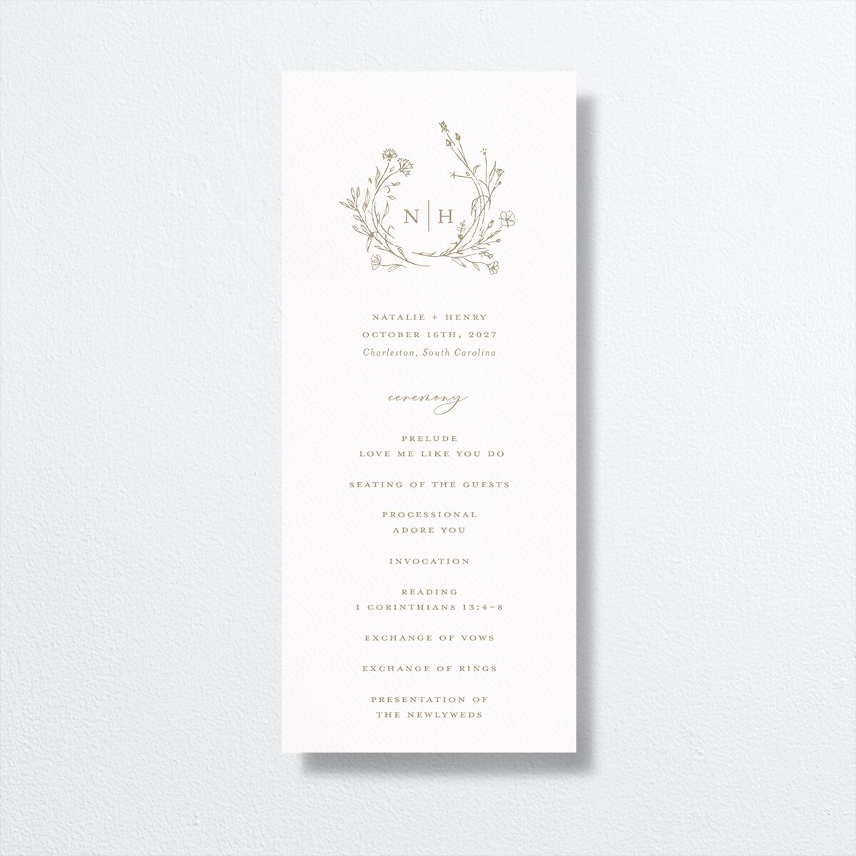 Natural Monogram Wedding Programs front