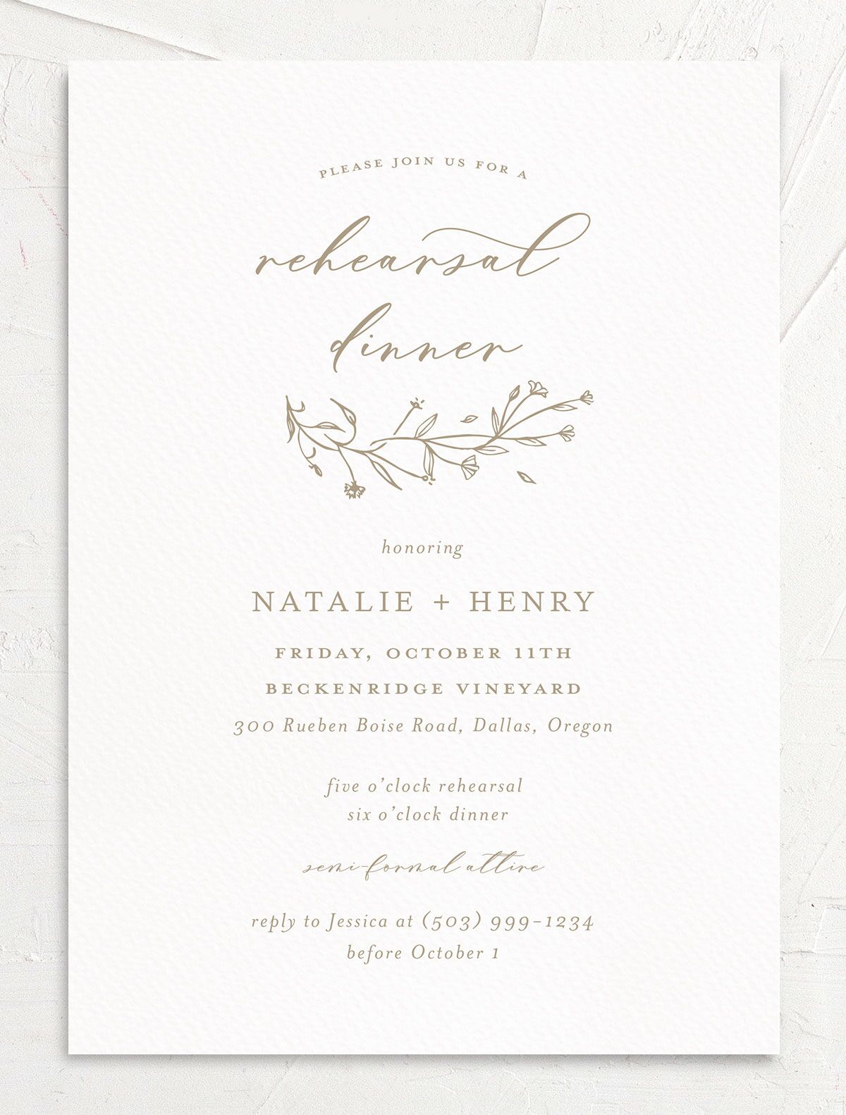 Natural Monogram Rehearsal Dinner Invitations front in brown
