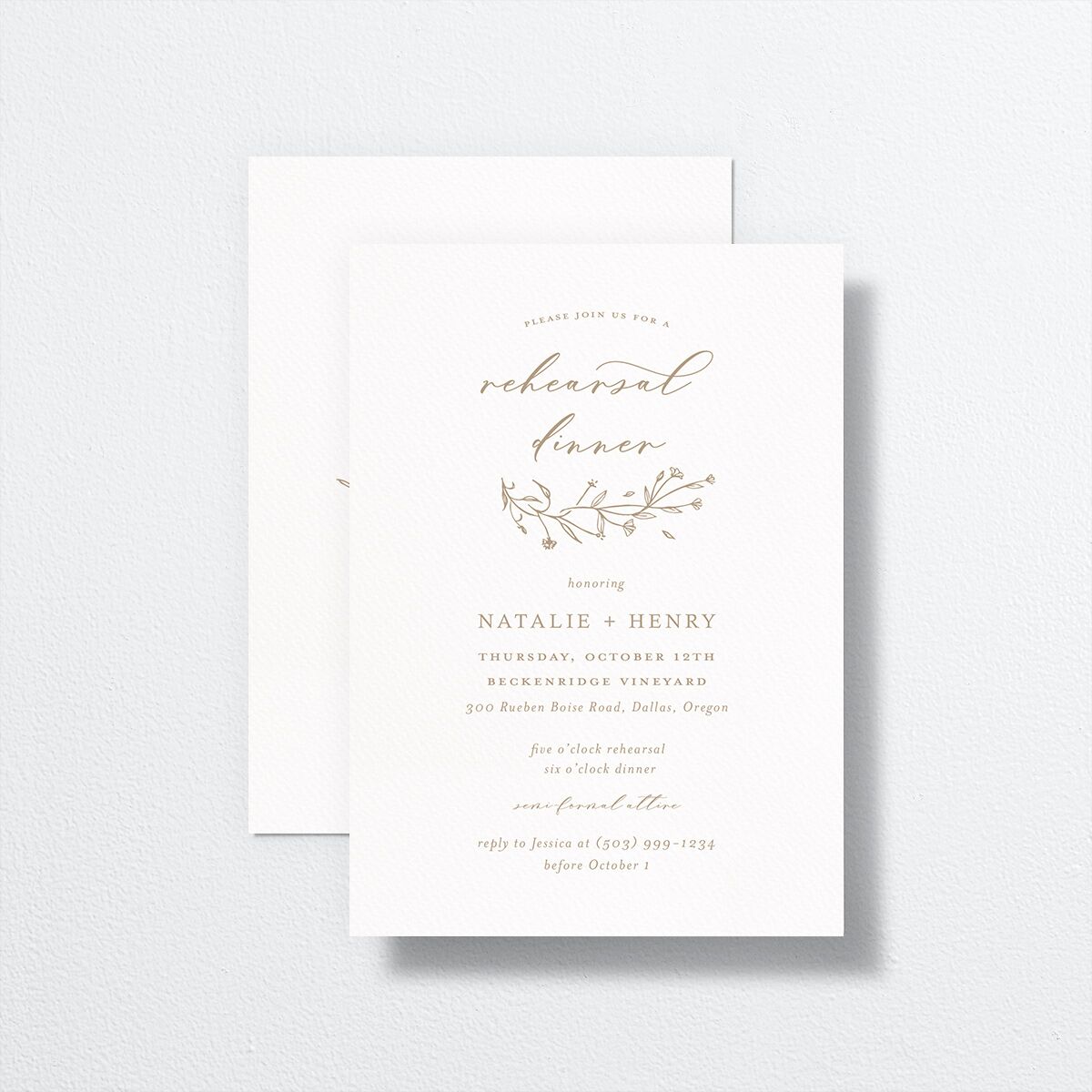 Natural Monogram Rehearsal Dinner Invitations front-and-back
