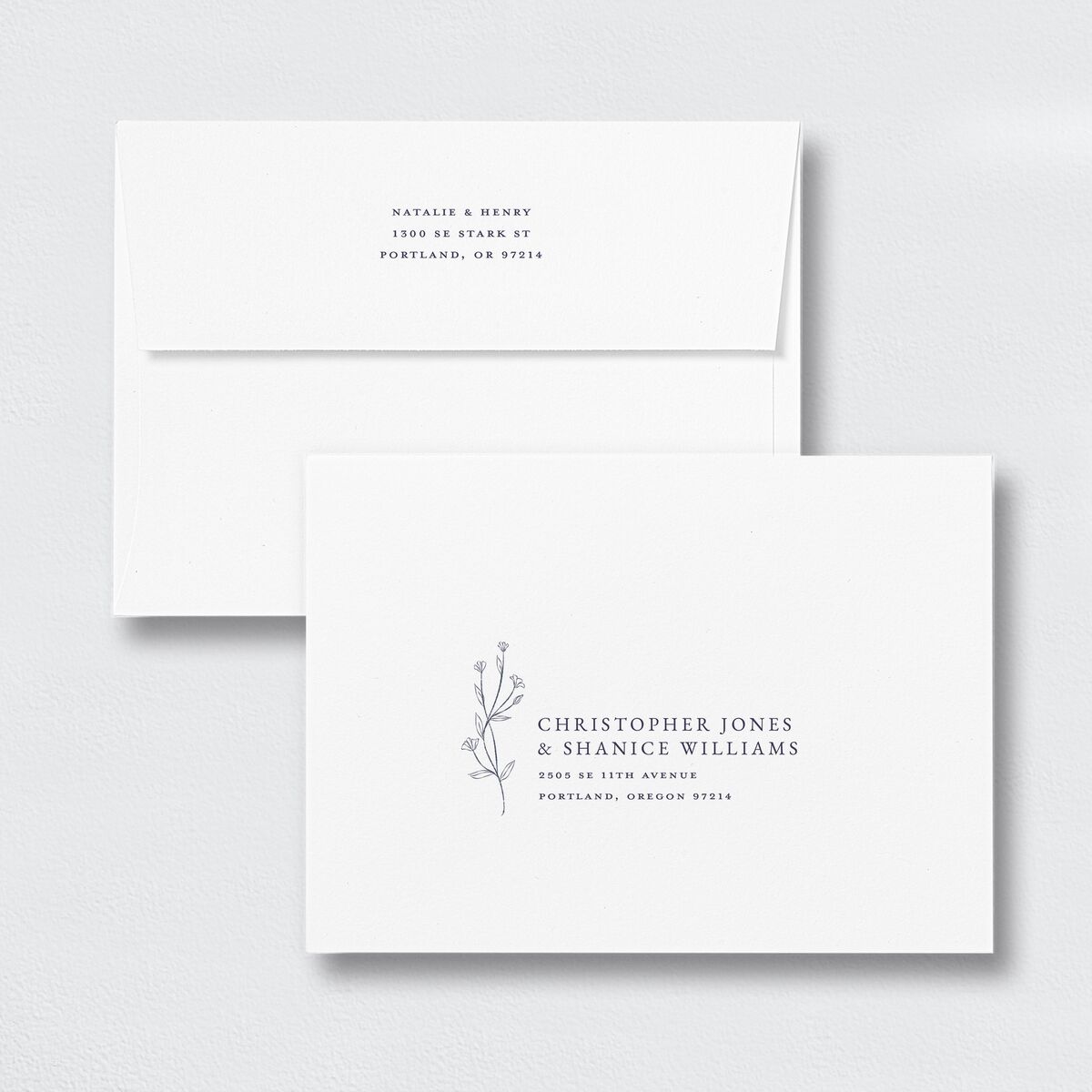 Natural Monogram Rehearsal Dinner Invitation Envelopes White Standard Midnight Navy Both Recipient and Return Addresses Signature