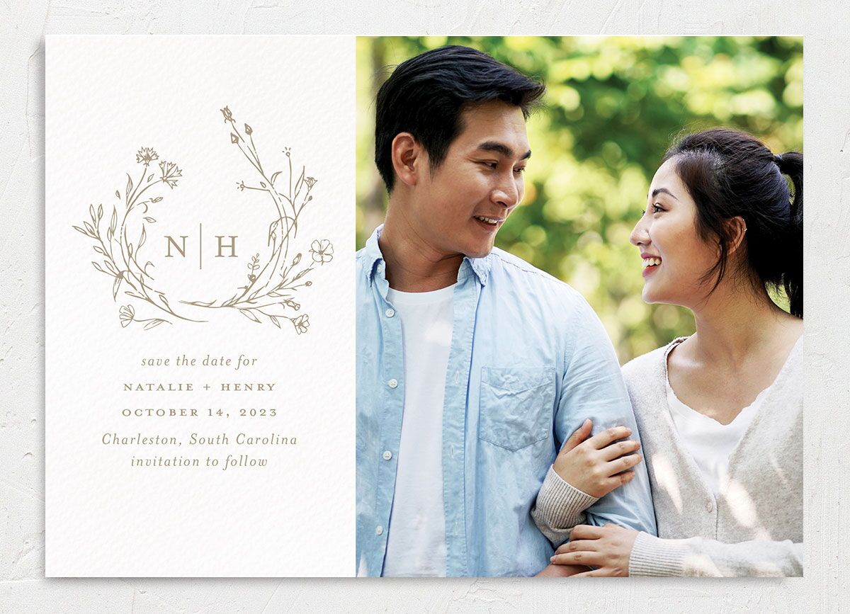 Natural Monogram Save The Date Cards front