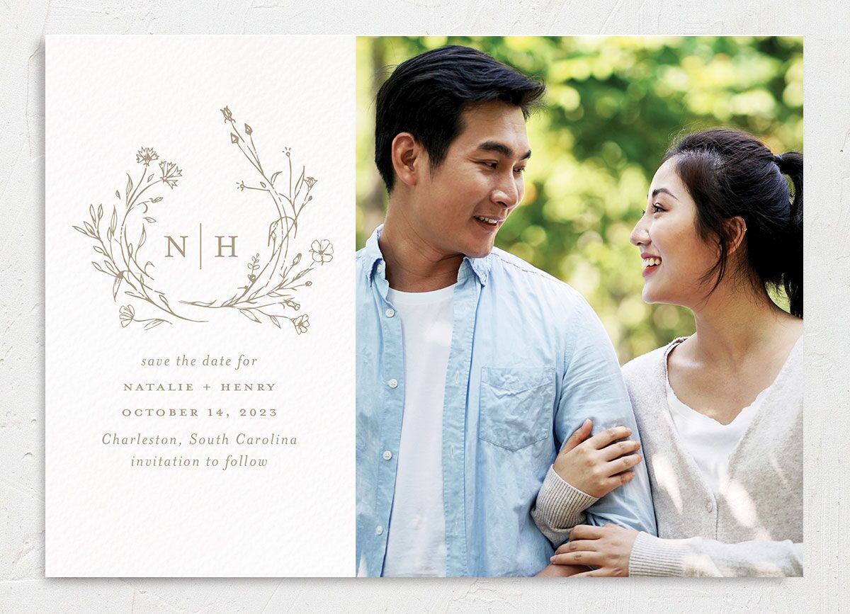 Natural Monogram Save The Date Cards front in brown