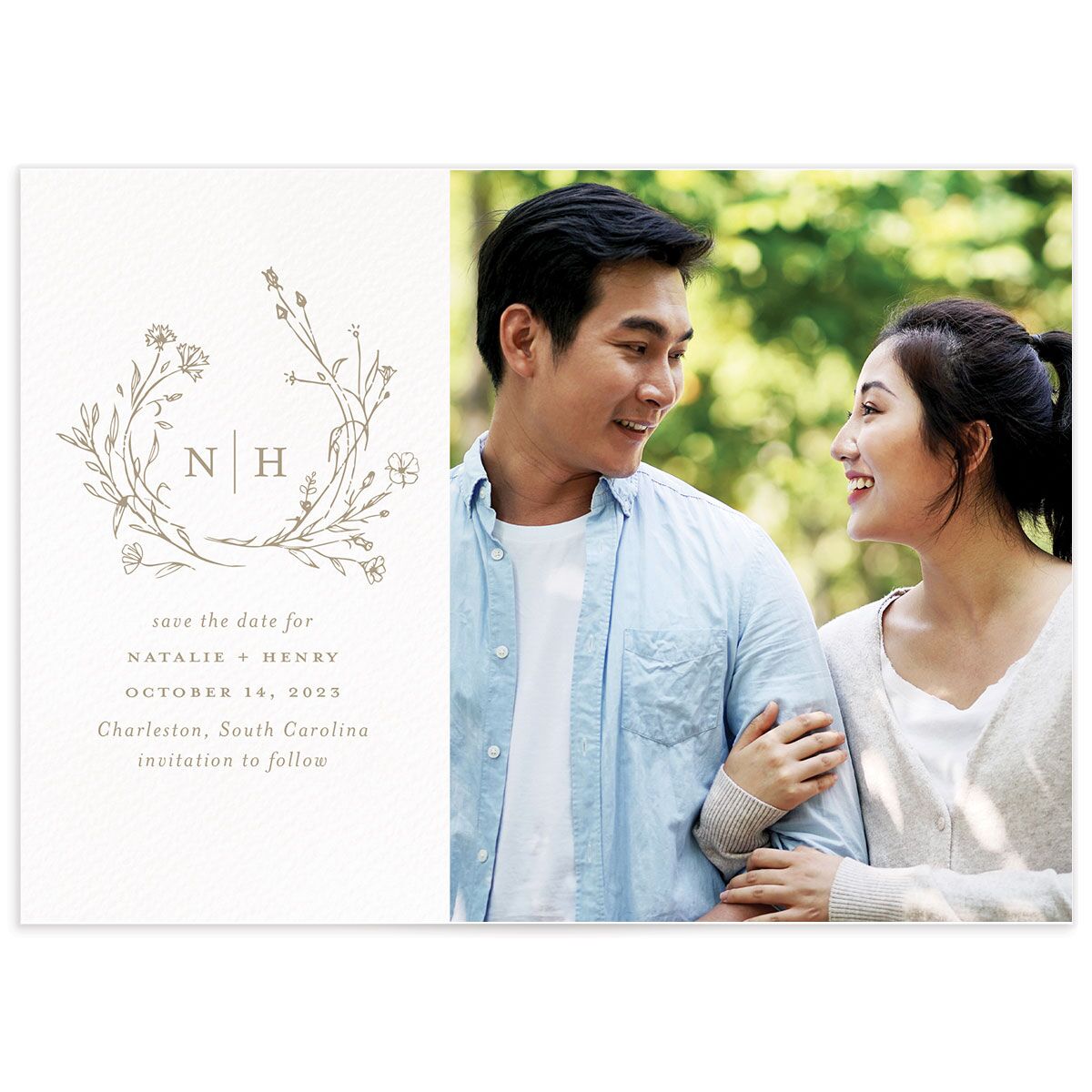 Natural Monogram Save The Date Cards