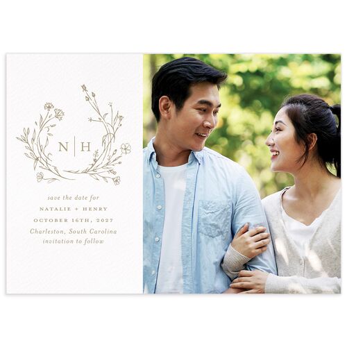 Natural Monogram Save The Date Cards - Cream