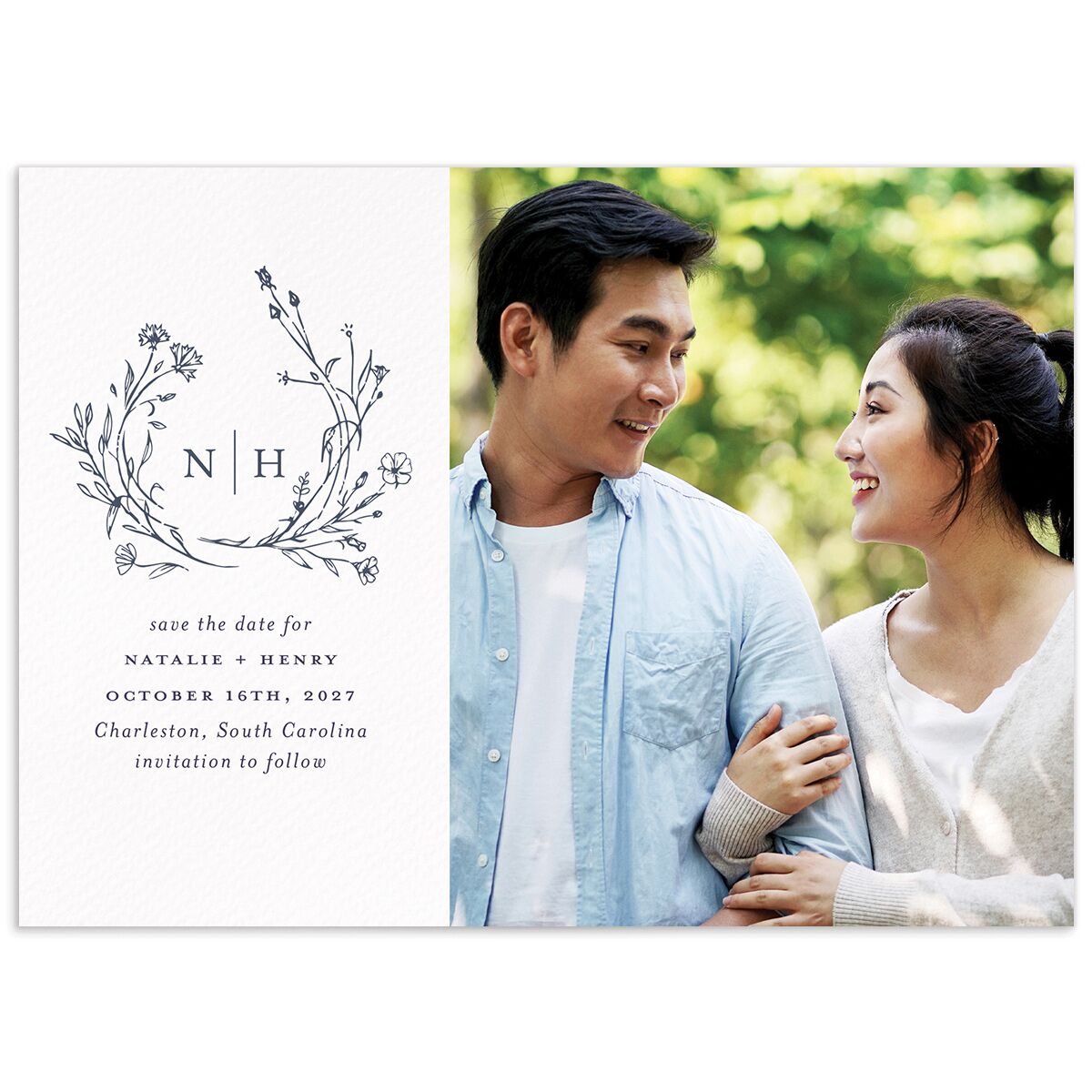 Natural Monogram Save The Date Cards