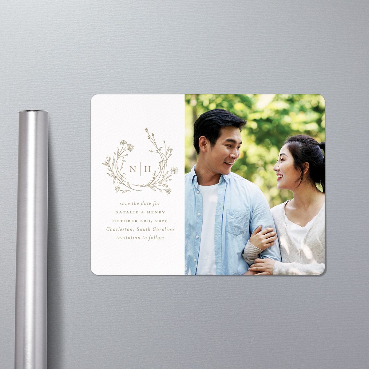 Natural Monogram Save The Date Magnets Fawn Magnet Paper