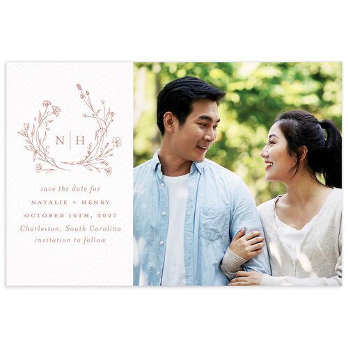 Natural Monogram Save The Date Postcards Dusty Rose