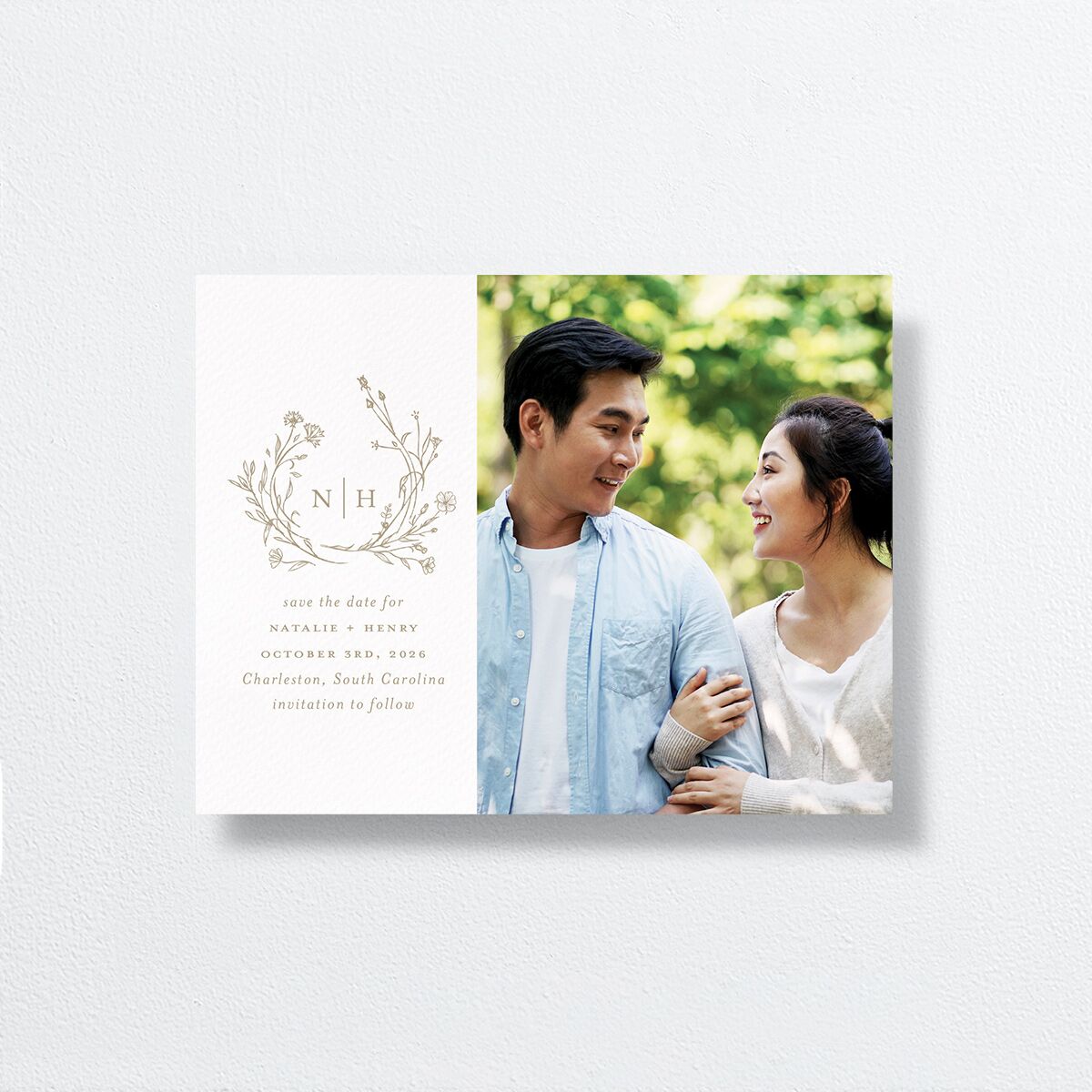 Natural Monogram Save the Date Petite Cards front in Cream