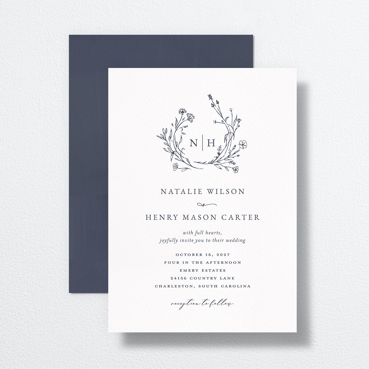 Natural Monogram Wedding Invitations Midnight Navy Signature No Standard