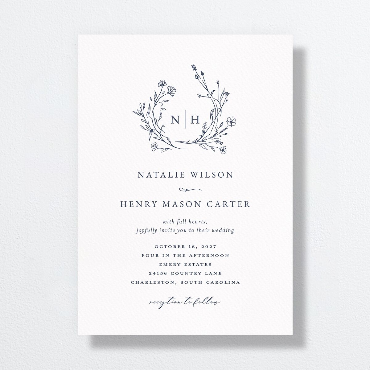 Natural Monogram Wedding Invitations Midnight Navy Signature No Standard