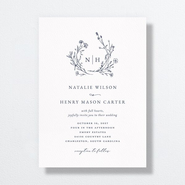 Natural Monogram Wedding Invitations Midnight Navy Signature No Standard