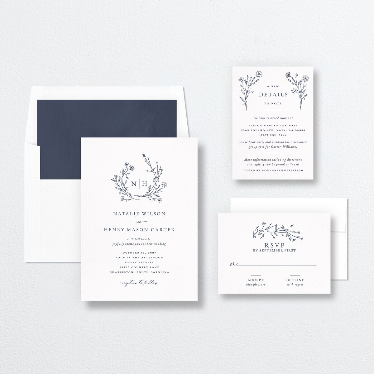 Natural Monogram Wedding Invitations Midnight Navy Signature No Standard