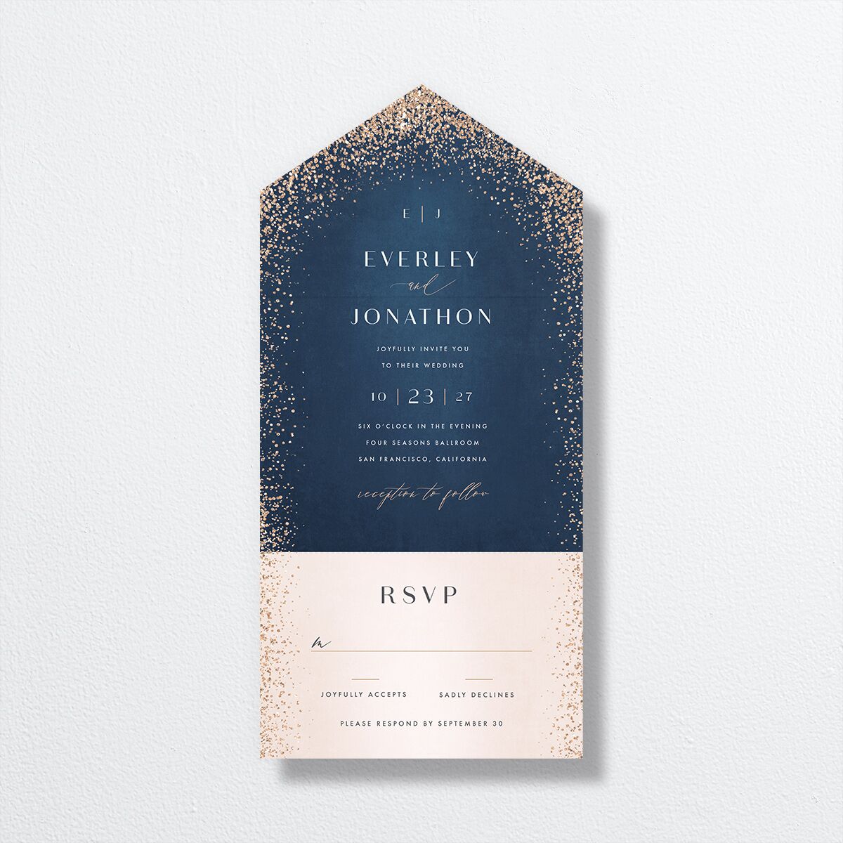 Sparkling Romance All-in-One Wedding Invitations Moody Blue Signature Light Both Recipient and Return Addresses No