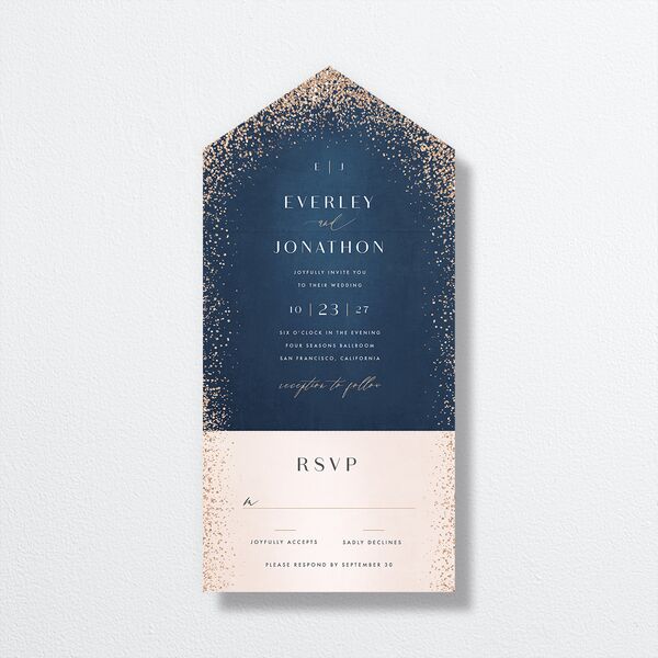 Sparkling Romance All-in-One Wedding Invitations Moody Blue Signature Light Both Recipient and Return Addresses No