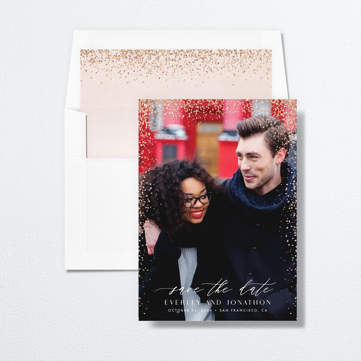 Sparkling Romance Save The Date Cards envelope-and-liner