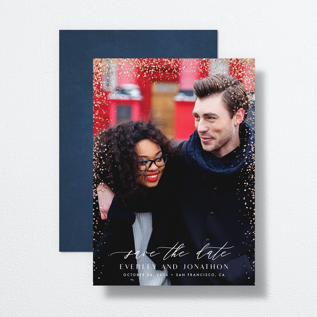 Sparkling Romance Save The Date Cards front-and-back