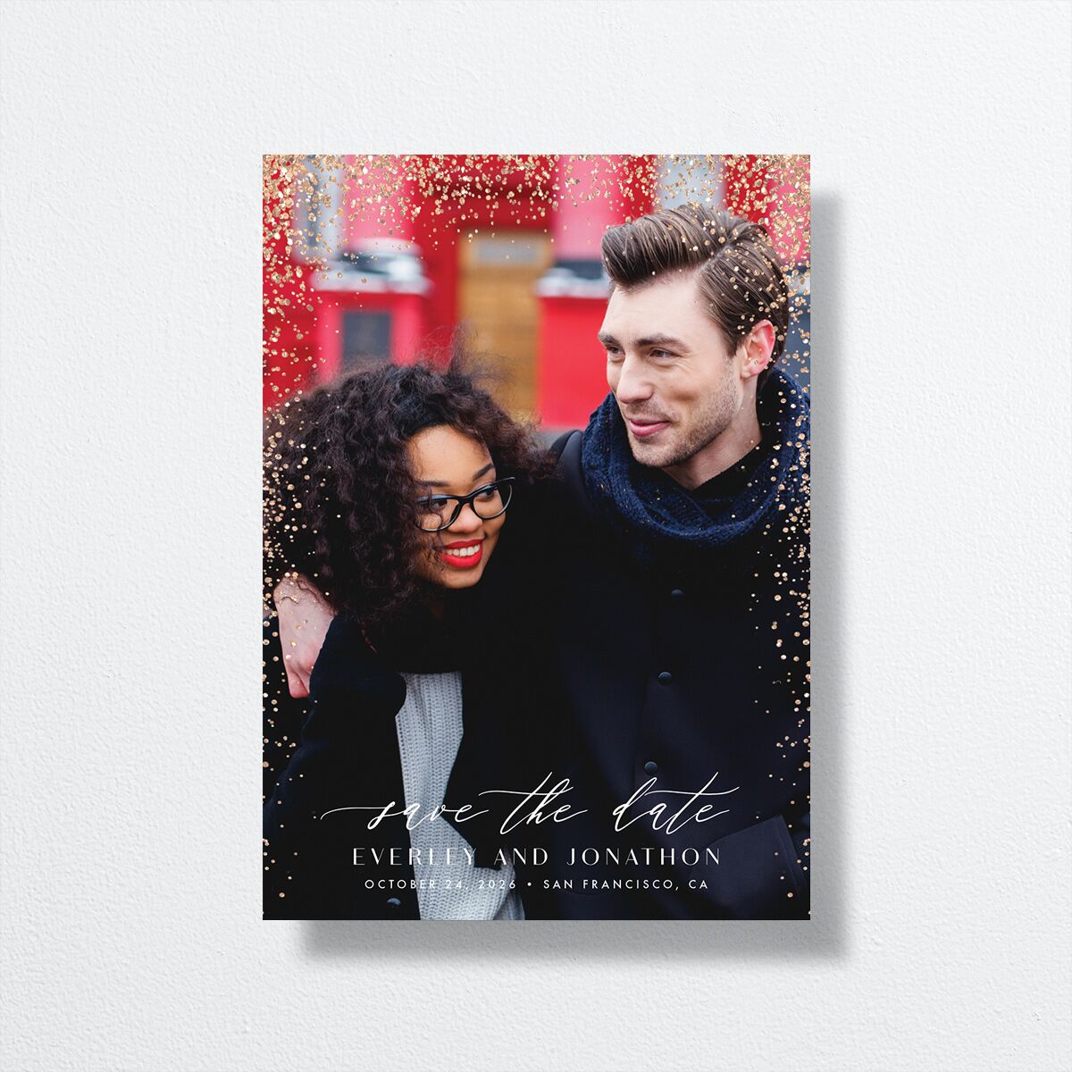 Sparkling Romance Save The Date Cards front