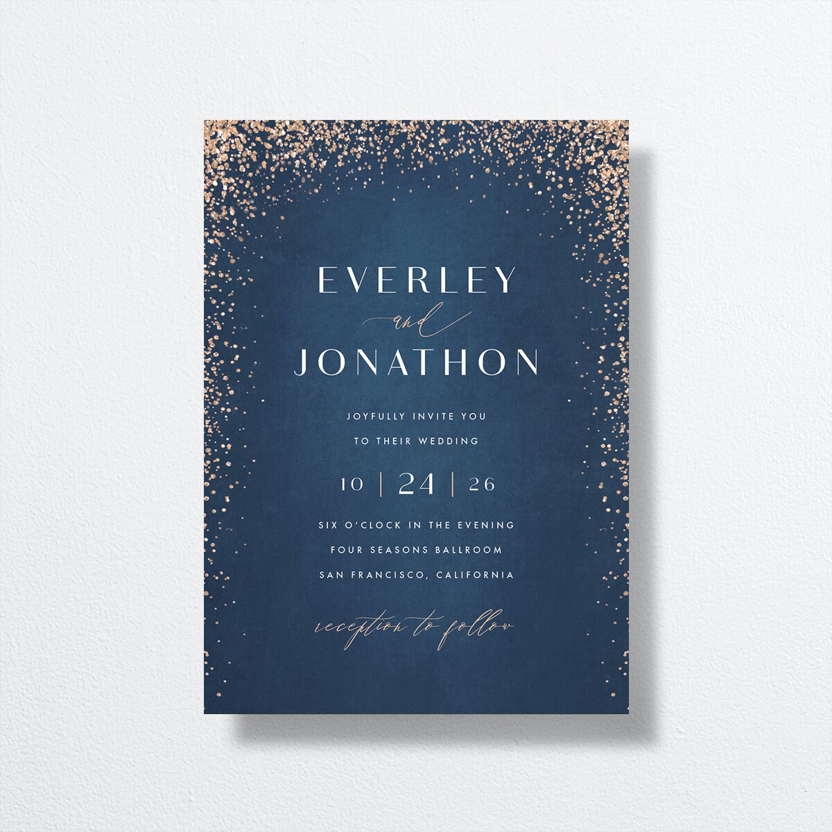Sparkling Romance Wedding Invitations front in blue