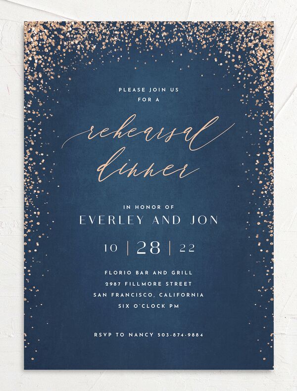Elegant Glamour Rehearsal Dinner Invitations front