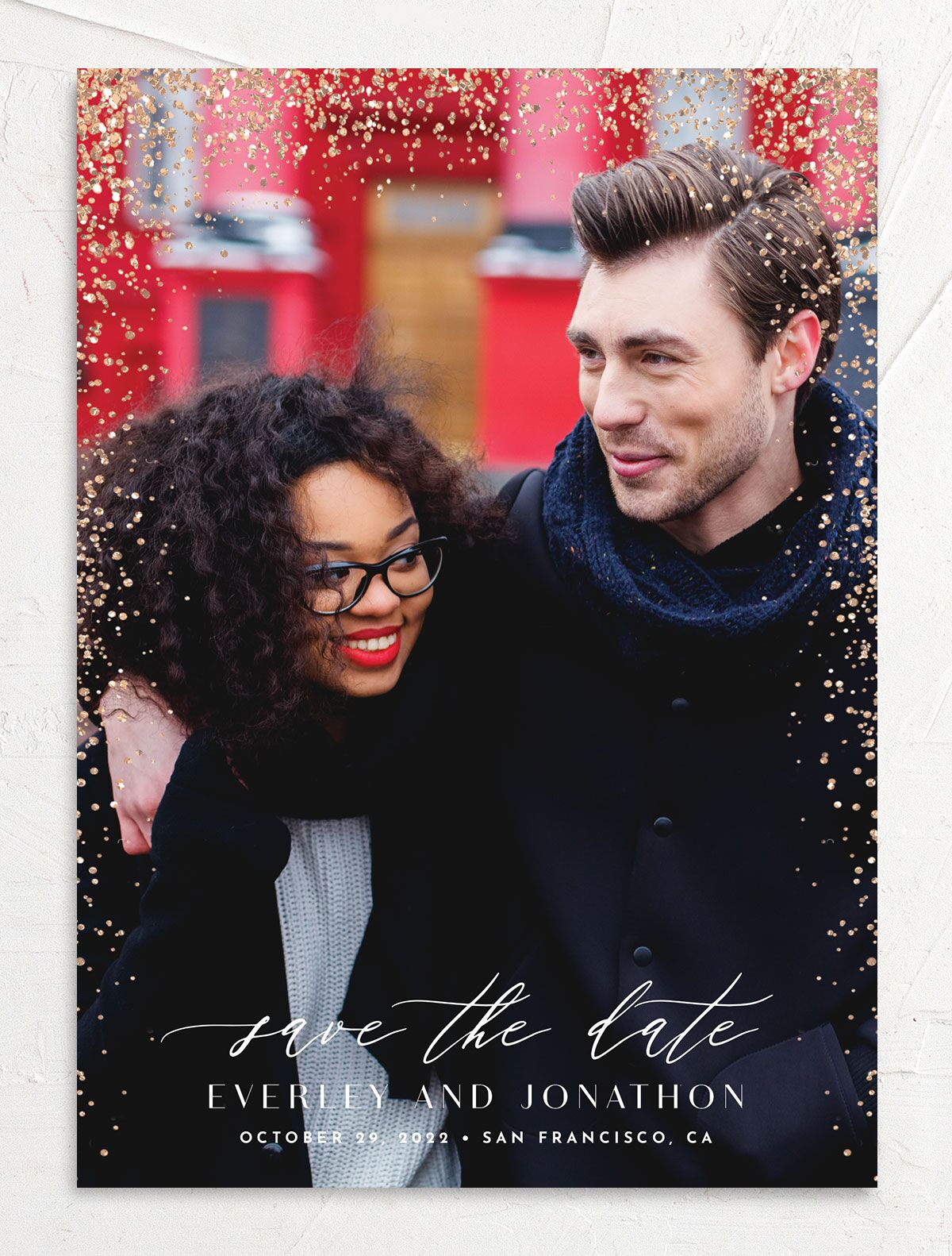 Elegant Glamour Save the Date Cards front in blue