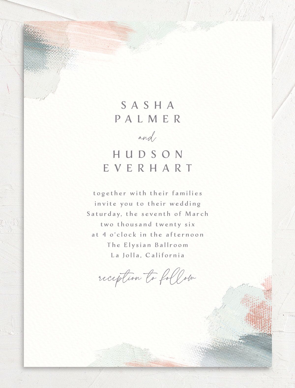 Painted Brushstroke Wedding Invitations front in green