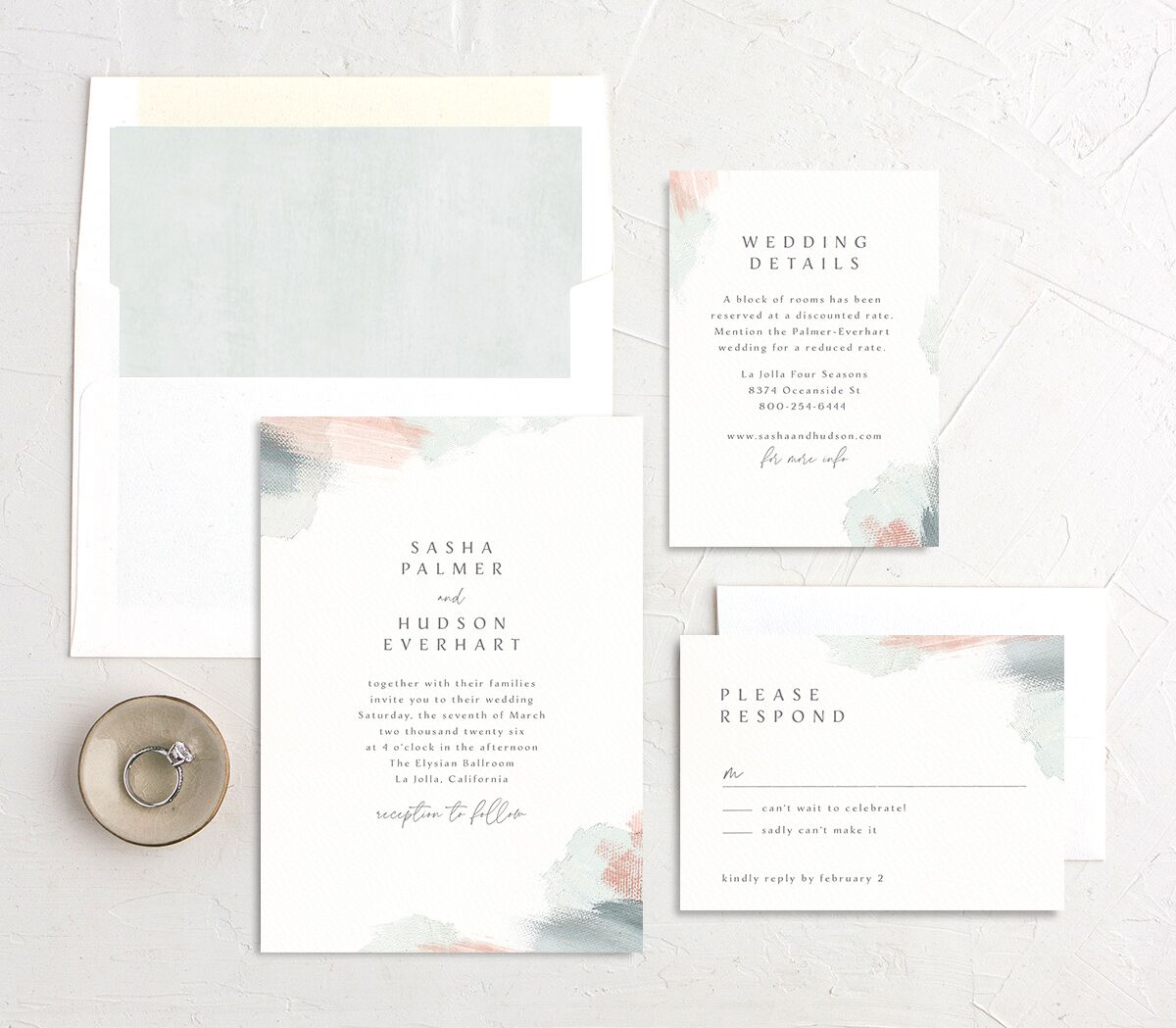 Painted Brushstroke Wedding Invitations Jewel Green Signature No