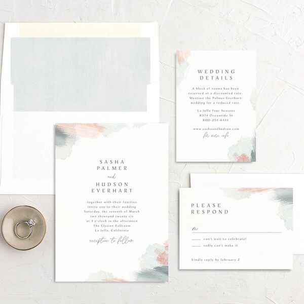 Painted Brushstroke Wedding Invitations Jewel Green Signature No