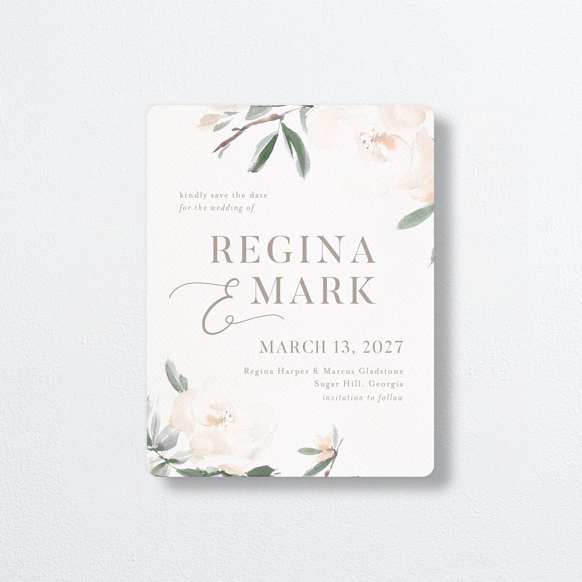 Elegant Garden Save The Date Magnets front in Green