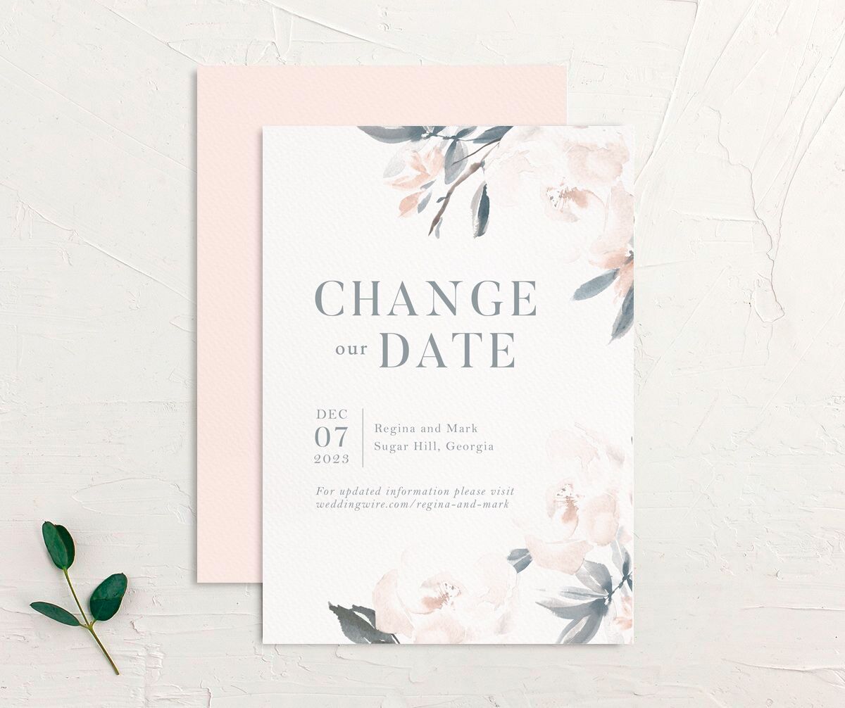 Floral Elegance Change the Date Cards front-and-back in blue