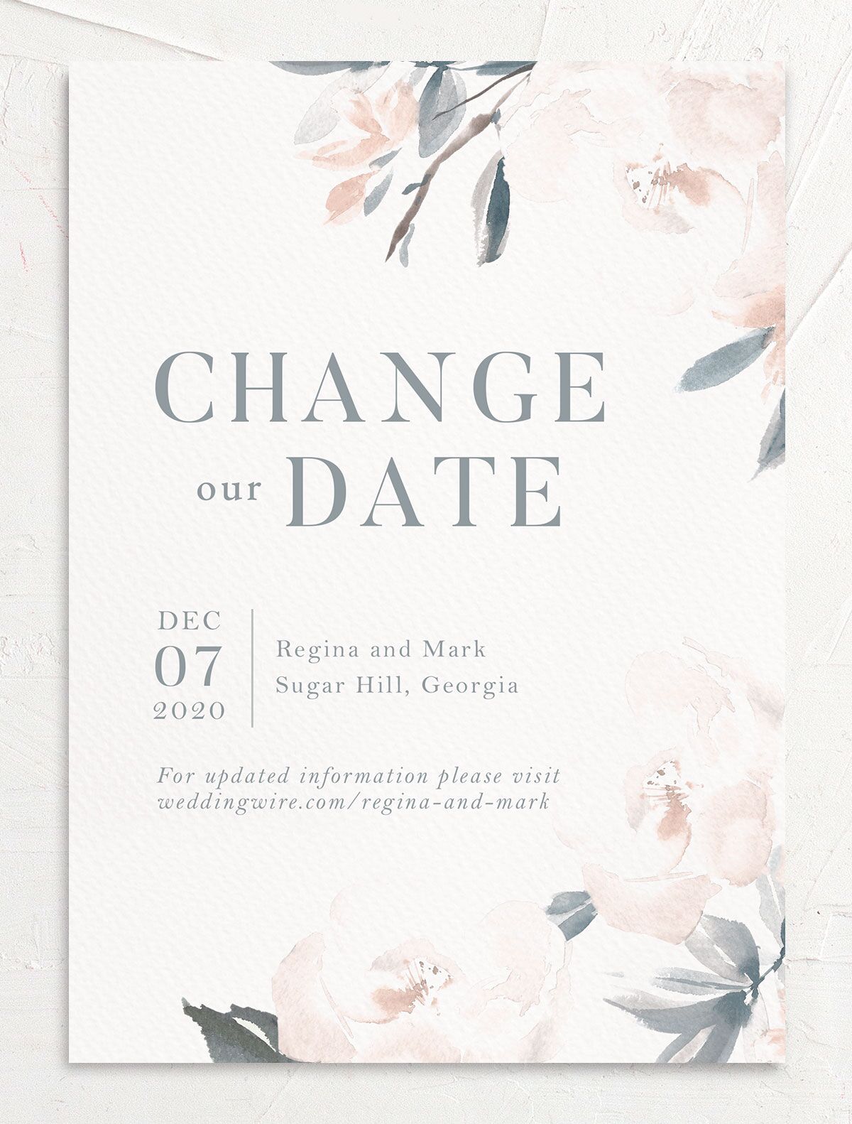 Floral Elegance Change the Date Cards front in blue