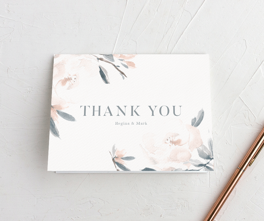 Floral Elegance Thank You Cards front in blue