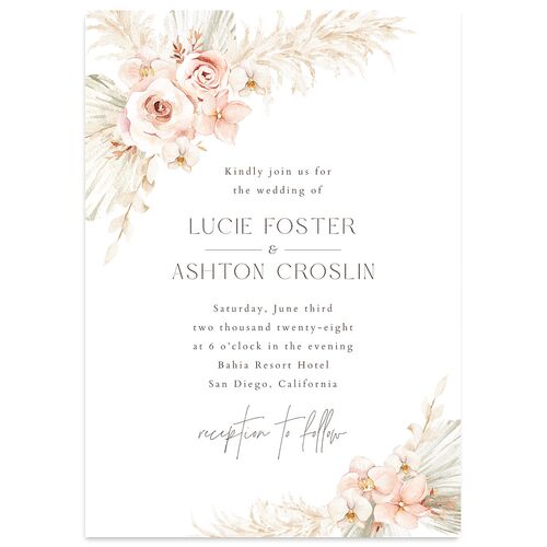 Pampas Floral Wedding Invitations Snow Signature Blank No Standard