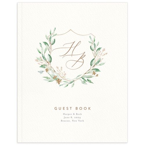 Watercolor Crest Wedding Guest Book Mocha