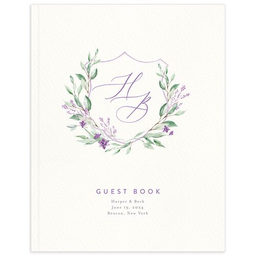 Watercolor Crest Wedding Guest Book Purple Haze