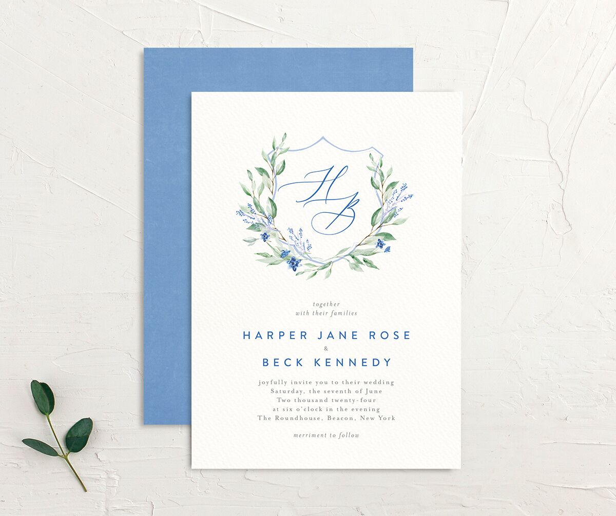 Watercolor Crest Wedding Invitations Cornflower Signature No