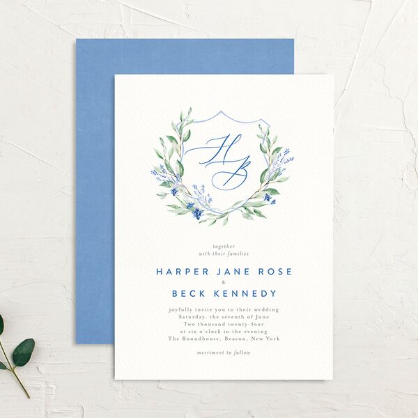 Watercolor Crest Wedding Invitations Cornflower Signature No