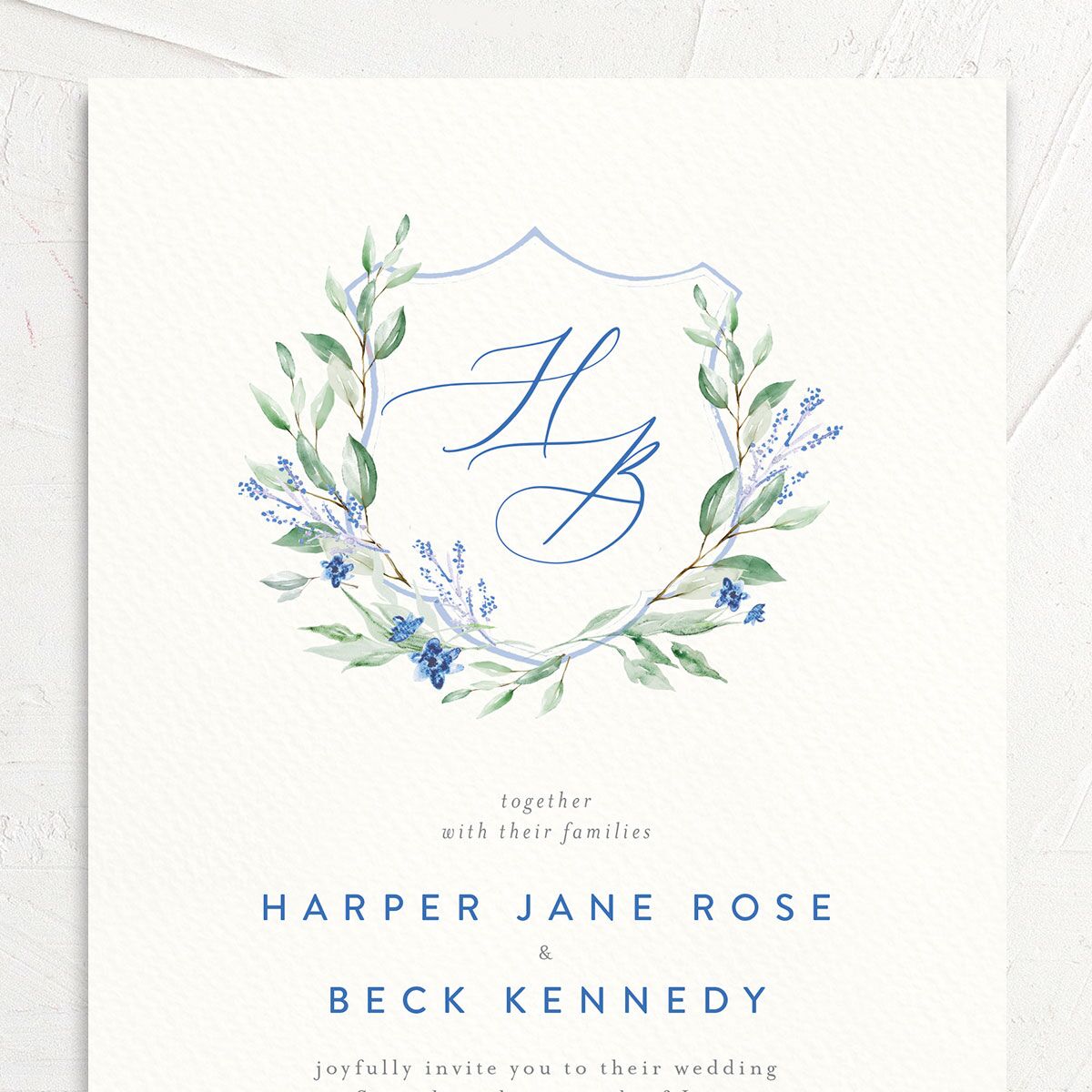 Watercolor Crest Wedding Invitations Cornflower Signature No