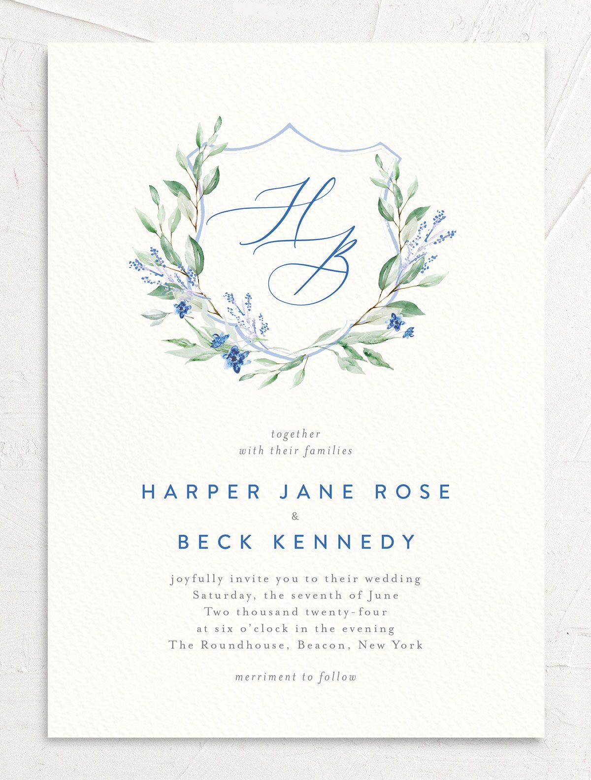 Watercolor Crest Wedding Invitations front