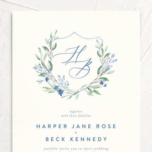 Watercolor Crest Wedding Invitations Cornflower Signature No