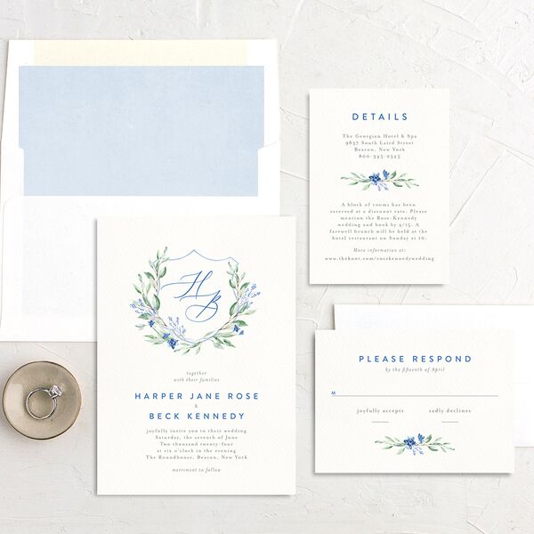 Watercolor Crest Wedding Invitations Cornflower Signature No