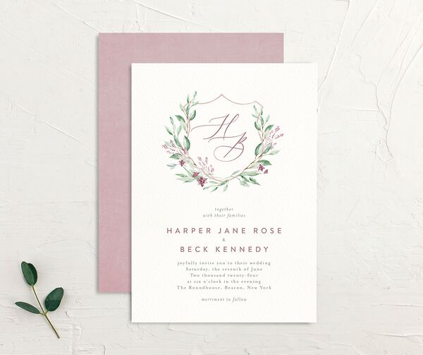 Watercolor Crest Wedding Invitations front-and-back